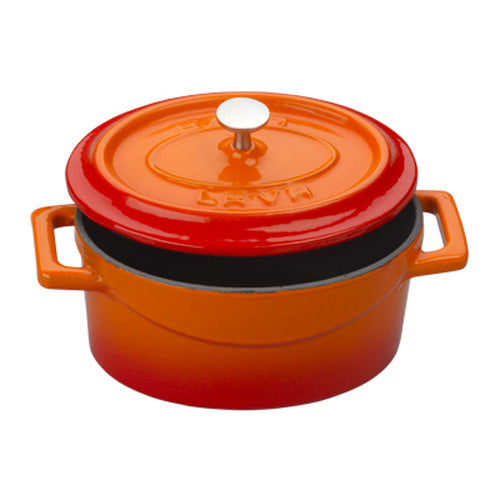 Arcata 081830 Mini Oval Cast Iron Casserole Dish w/ Lid, Orange, 14.25 oz.