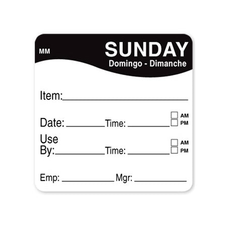 DayMark 1100357 "Sunday" MoveMark Labels, 2" x 2", Roll of 500