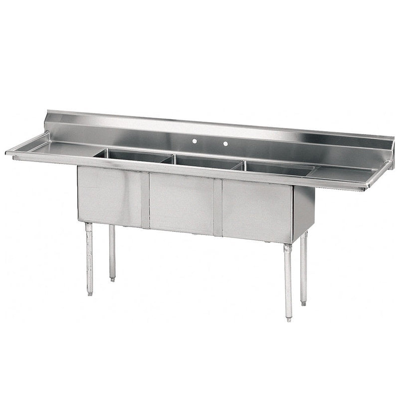 Advance Tabco FE-3-1014-15RL-X 3-Compartment Sink, 10" x 14" x 10" Deep Bowl, 15" Right & Left Drainboards, S/S