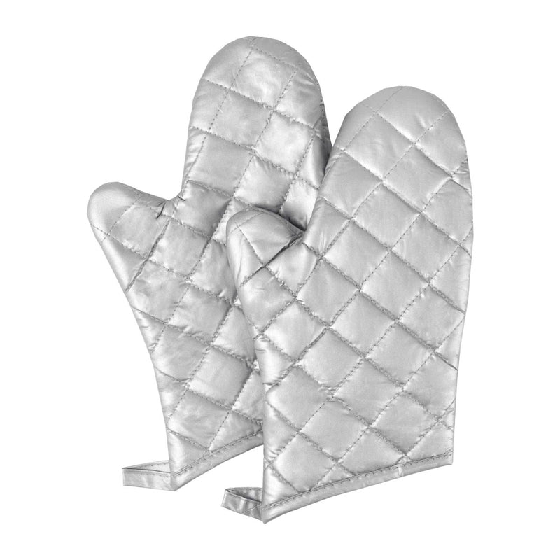 Culinary Essentials 859407 Silicone Oven Mitt, Silver, Forearm-Length, 13"