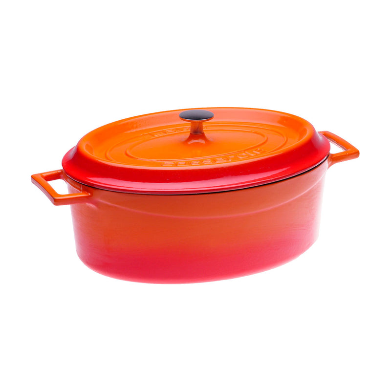 Arcata 081850 Cast Iron Oval Casserole Dish w/ Lid, Orange, 5 qt.