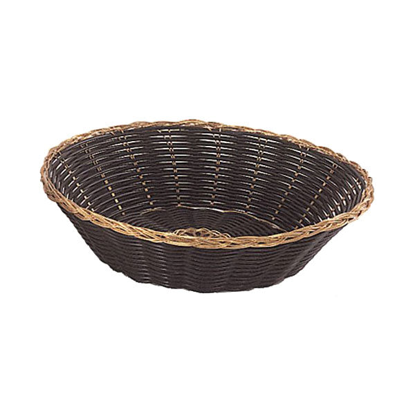Update International BBV-8R Round Woven Bread Basket, Black, 8"