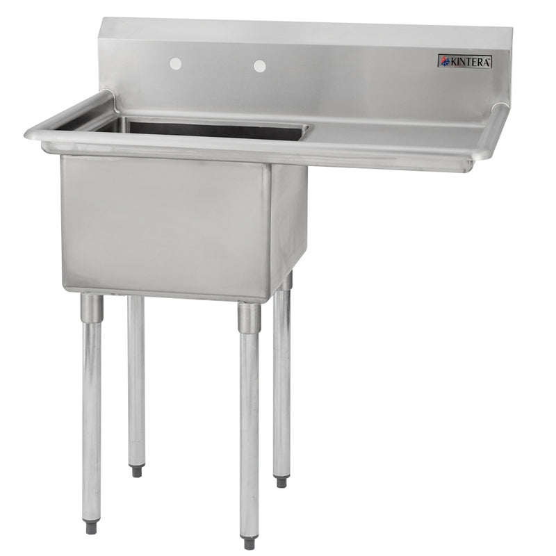 Kintera KES1C1818-R18 / 946684 Stainless Steel Single Compartment Prep Sink w/ Right Drain Board, 38-1/2" x 24" X 43" H
