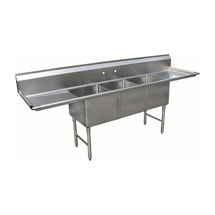 GSW SEE18183D Stainless Steel 3 Compartment Sink w/ 2 Drain Boards, 90-3/8" x 24" x 45"