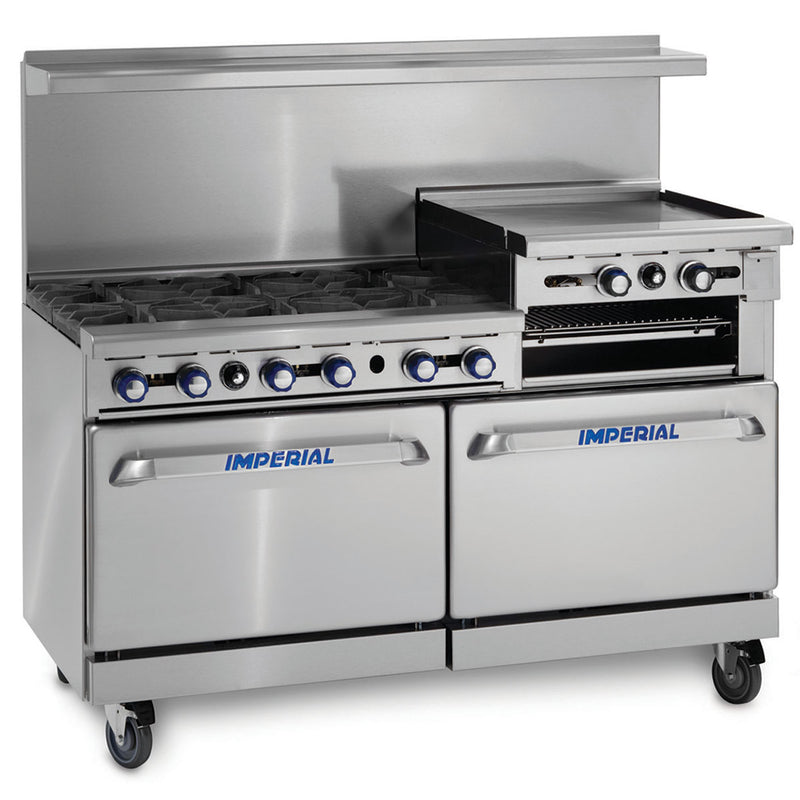 Imperial IR-6-RG24 Restaurant Series Range with Griddle, 6 Burners, 2 Ovens, Natural Gas, 60"
