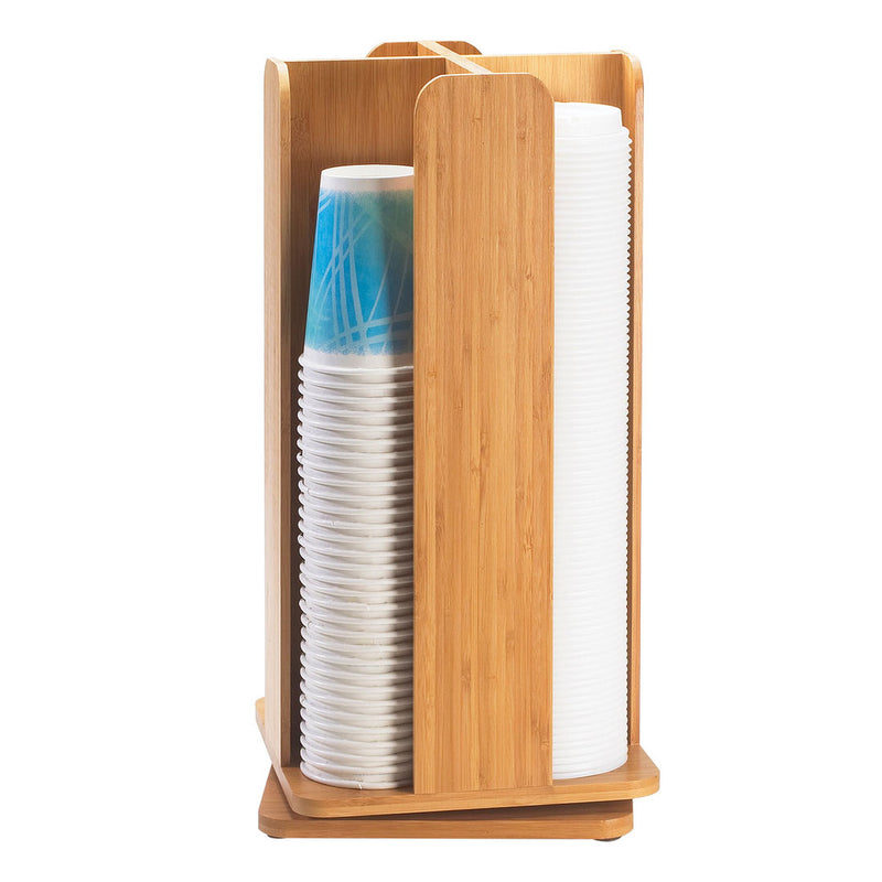 Bamboo Revolving Cup/Lid Organizer, Holds Lids Up To 4" Diameter