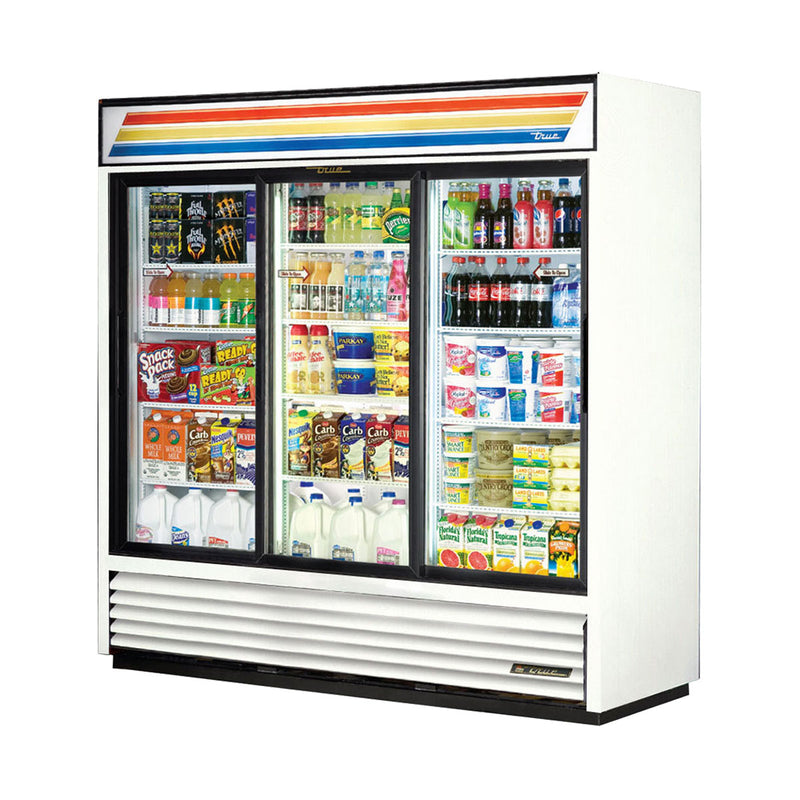 True GDM-69-LD Three Section Glass Door Refrigerated Merchandiser, White