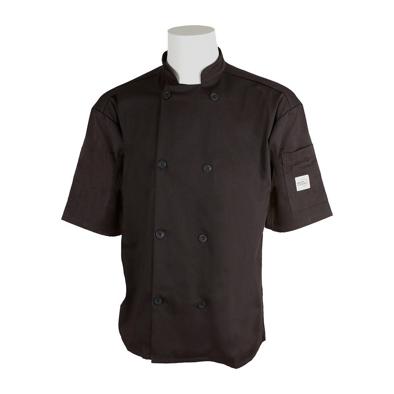 Mercer Millennia Air M60019BK1X Unisex Short Sleeve Chef Coat w/ Shoulder Pocket, 1X, Black