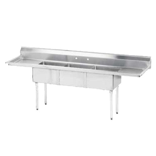 Advance Tabco FE-3-1812-18RL-X 3-Compartment Sink, 15" x 15" x 12" Deep Bowl, 15" Right & Left Drainboards, S/S