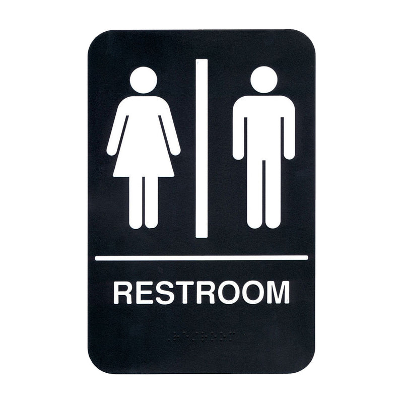 Lavatory Rest Room Sign, White on Black, 9" x 6"