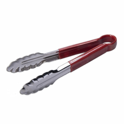 Culinary Essentials 859302 Coated Utility Tongs, Red, 9"