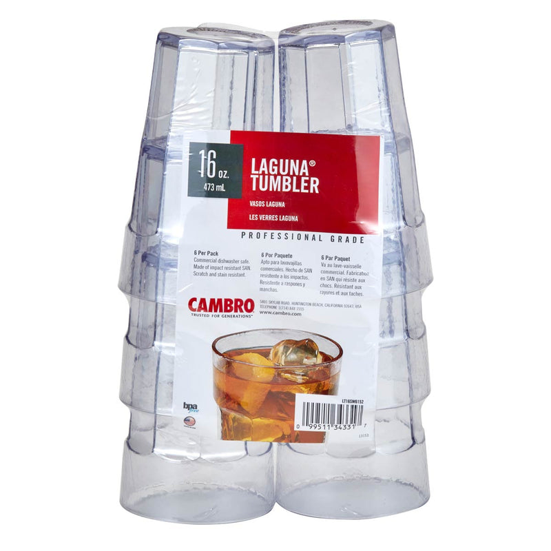Cambro LT16SW6152 Laguna Fluted Tumbler, Clear, 16 oz., Pack of 6