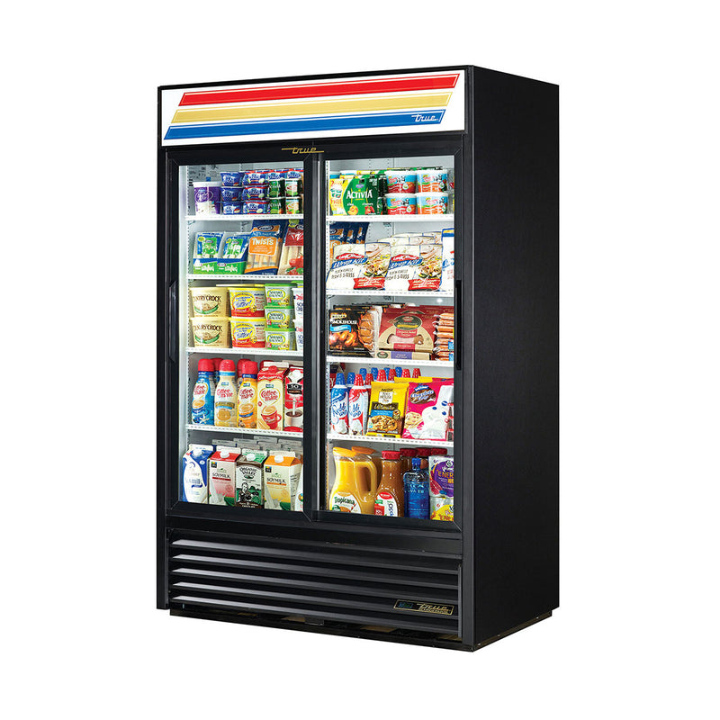 True GDM-45-HC-LD Two Section Sliding Door Refrigerated Merchandiser, Black