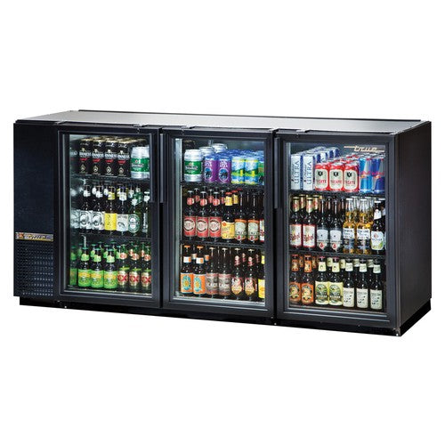 True TBB24GAL72GHCLD Back Bar Cooler, Three Section, Glass Swing Door, Galvanized Top, 71-7/8" Wide