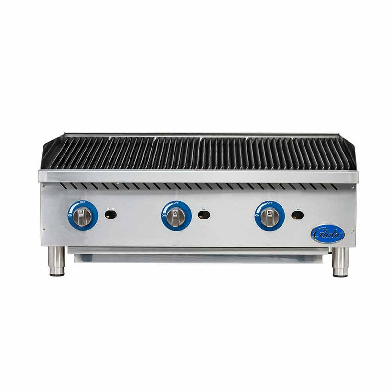 Globe GCB36G-CR Gas Countertop Charbroiler, Radiant, 3 Burners, 36"